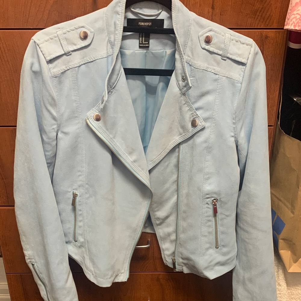 Forever 21 Sky Blue Suede Leather Jacket